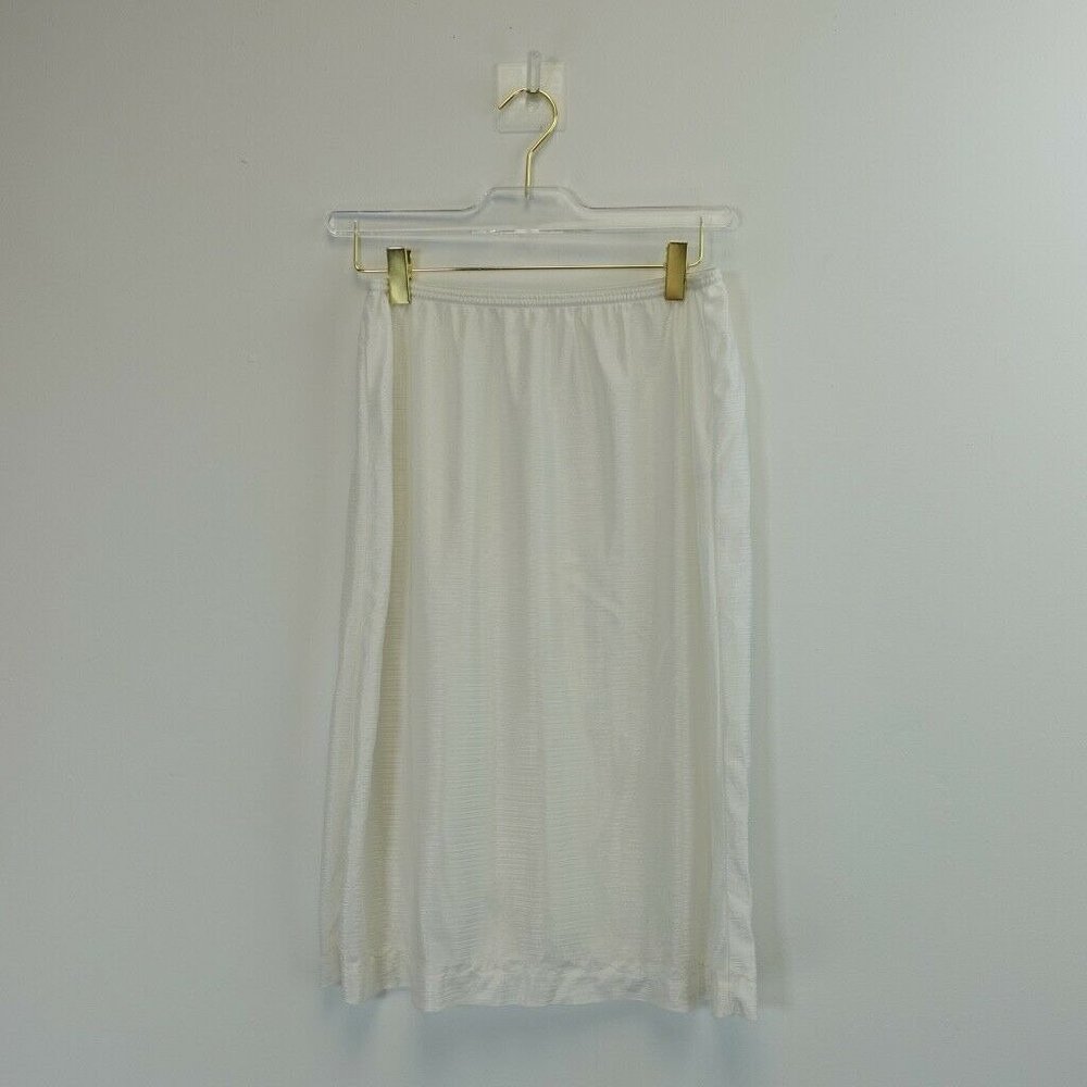 Vintage MARDOR Half Slip‎ Skirt Women Large White Nylon Tricot Bow Applique 70s